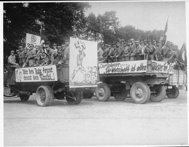 SA propaganda trucks with anti-Jewish  propaganda